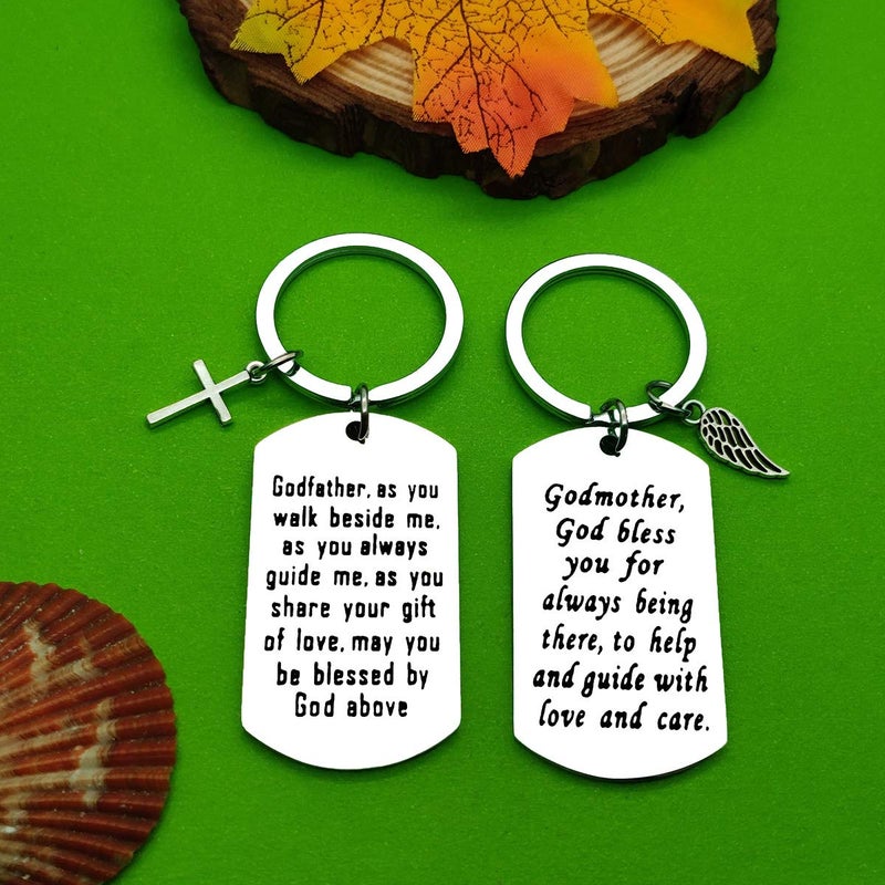 Baipilu Godparent Gifts from Godchild Godmother Keychain Godfather Keychain Christening Gift for Godmother Godfather Baptism Jewelry Present for Godparent (2 Pack) First Communion Present - Image 3